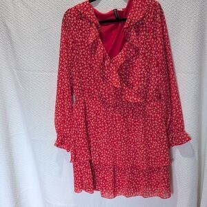 H&M Red Floral Long Sleeve Dress